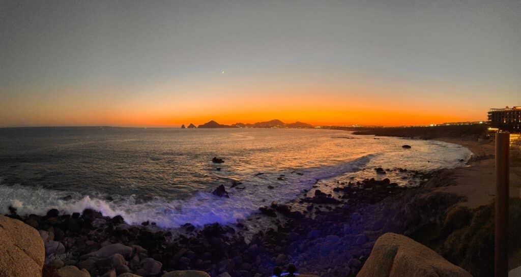 ocean at sunset from a cliff cabo san lucas